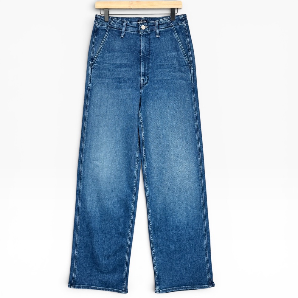 Mother The Major Zip Sneak Jeans Women 28 Blue High Rise Wide Leg Made in USA‎